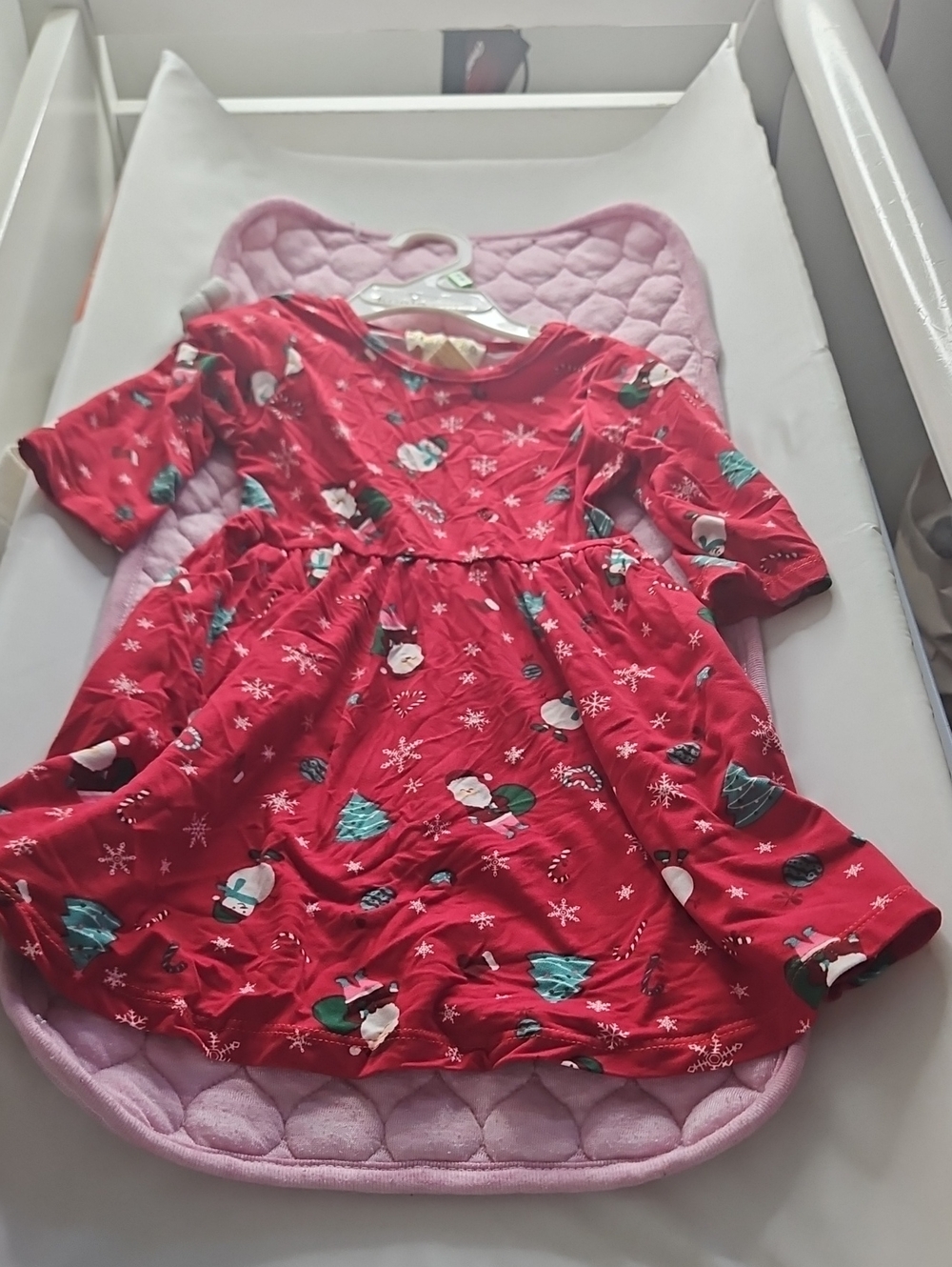 Girls' Red Holiday Snowman Print Casual Dress